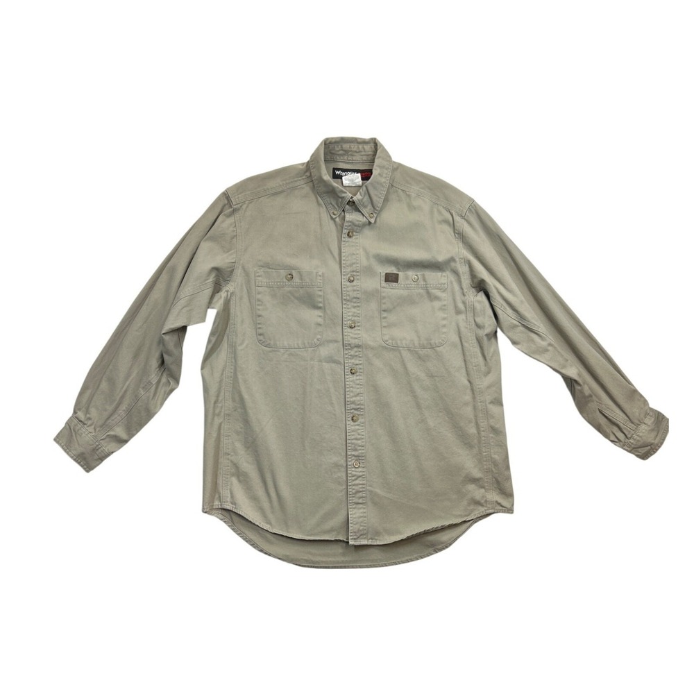 Wrangler Riggs Workwear Mens Shirt XL Brown Long Sleeve Button-down